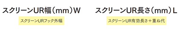 スクリーンUR幅（mm）Ｗ、スクリーンUR長さ（mm）Ｌ